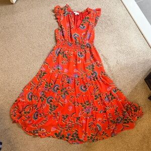 Sugar Lips Papaya Floral Pisces Smocked Midi Dress Small